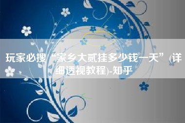 玩家必搜“家乡大贰挂多少钱一天”(详细透视教程)-知乎
