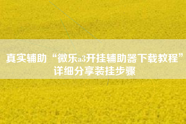真实辅助“微乐a3开挂辅助器下载教程”详细分享装挂步骤