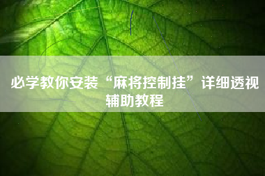 必学教你安装“麻将控制挂”详细透视辅助教程