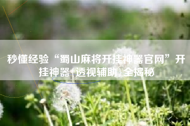 秒懂经验“蜀山麻将开挂神器官网	”开挂神器{透视辅助}全揭秘