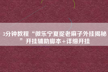 3分钟教程“微乐宁夏捉老麻子外挂揭秘	”开挂辅助脚本+详细开挂